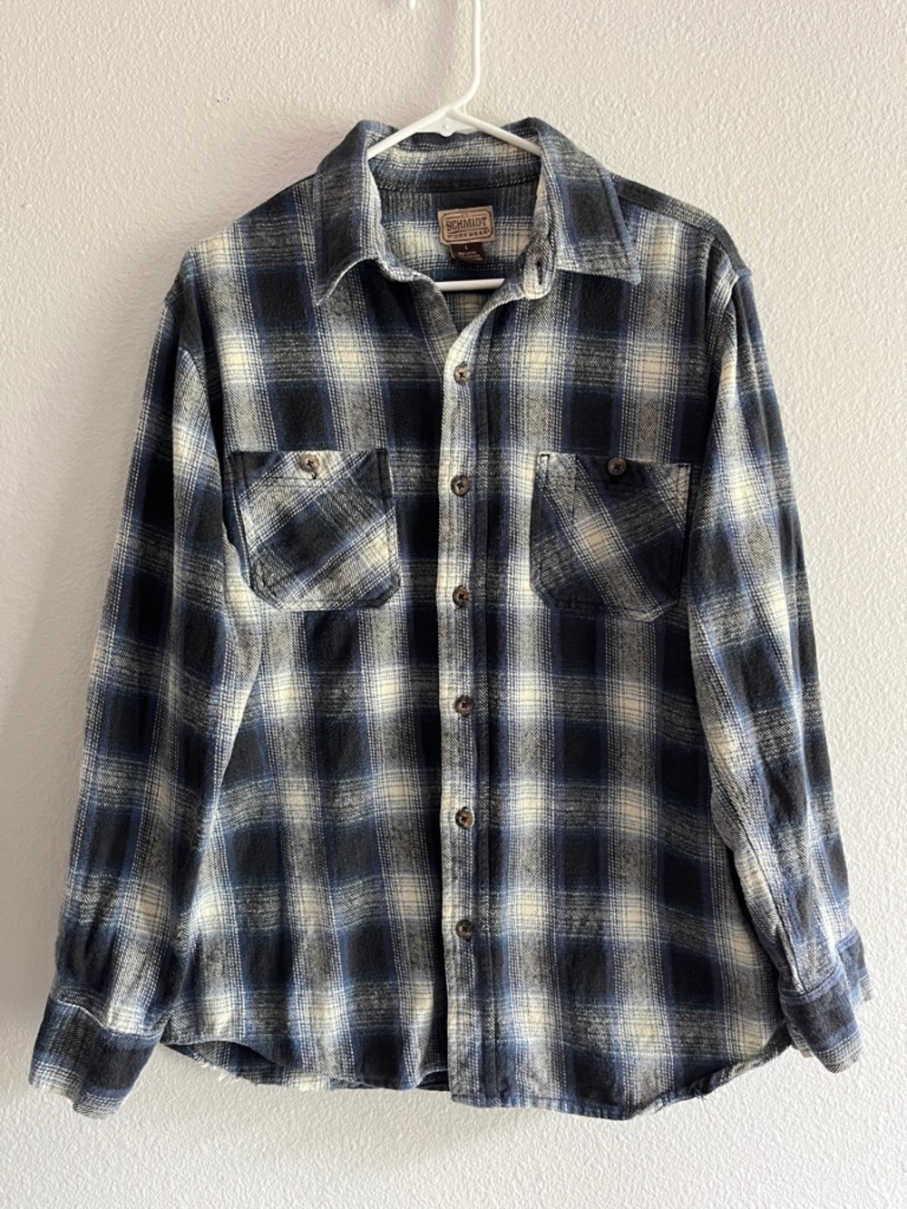 Men's Blue & Cream Plaid Button-Down Shirt by Schmidt